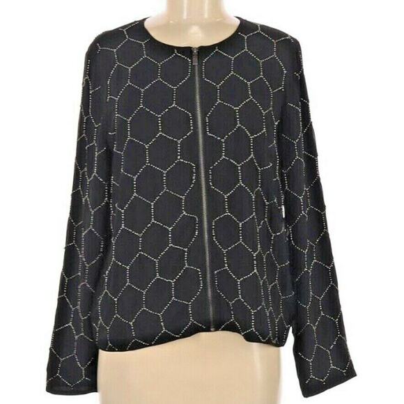 Chico's Sheer Black Beaded Jacket Zipper Front - Picture 2 of 4